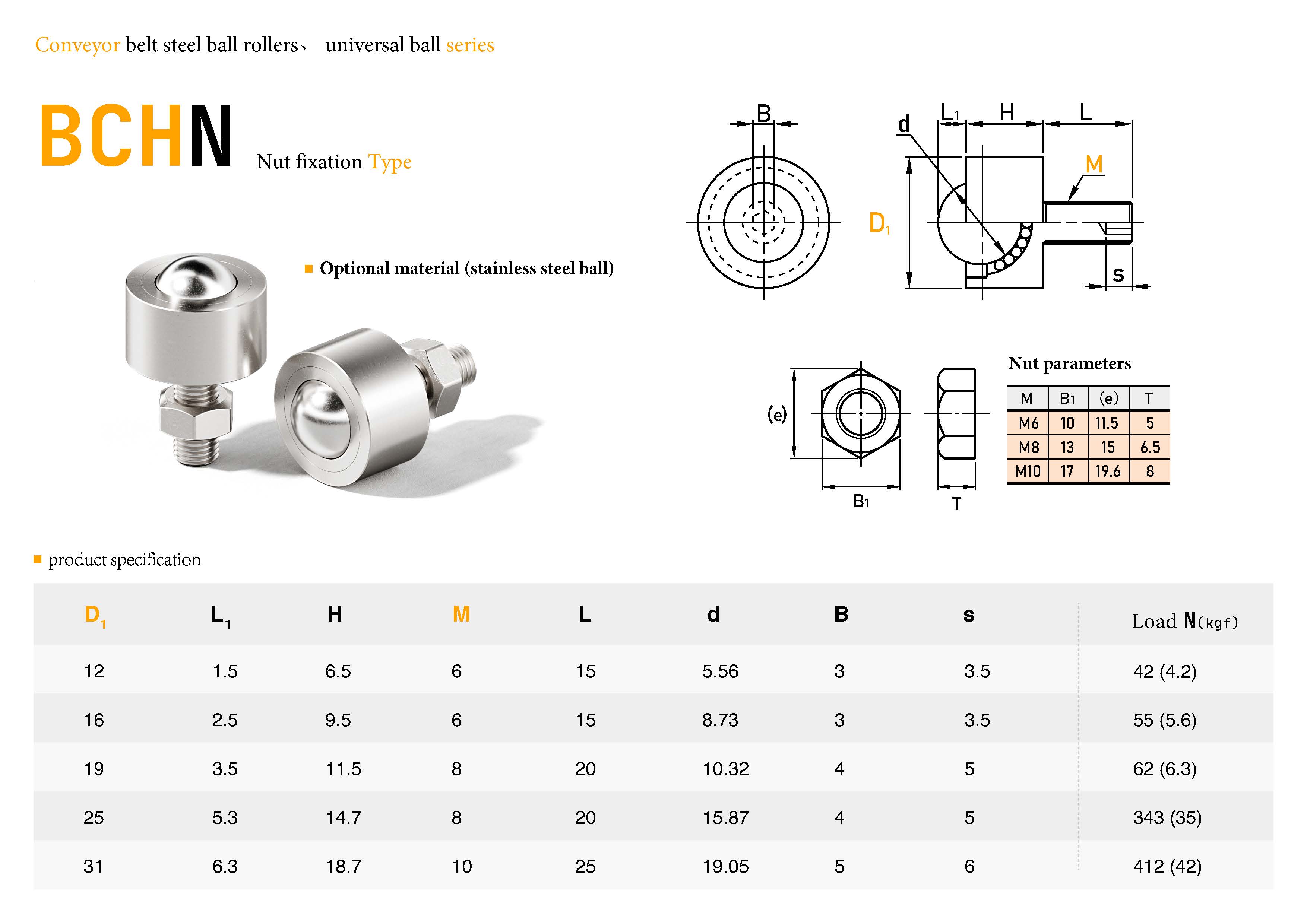 BCHN Ball Transfer Unit | Lock Nut Flange Mount | 304 Stainless Steel | JDF BCHN Ball Transfer Unit | Lock Nut Flange Mount | 304 Stainless Steel | JDF